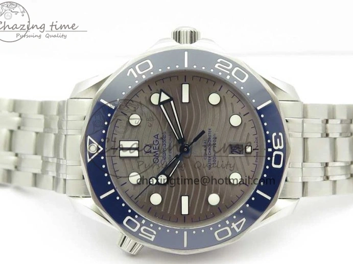 0113 Effortless 2018 Seamaster Diver 300M OMF Best Edition Blue Ceramic Gray Dial on SS Bracelet A8800 (Black Balance Wheel) 7958